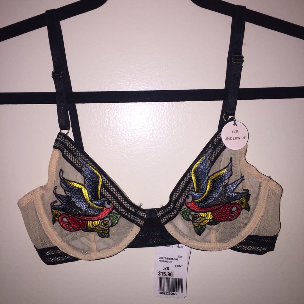 Nude/Black bird bra